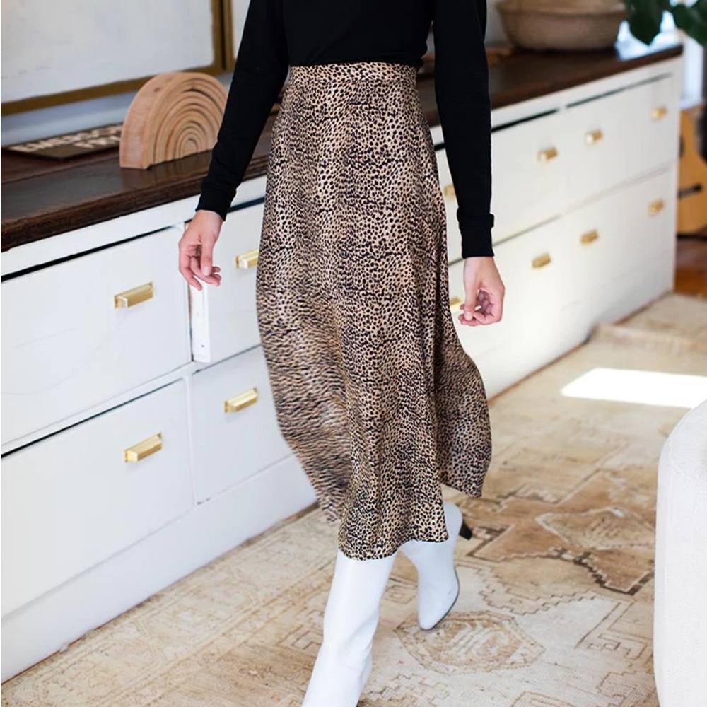 Emerson Fry silk cheetah print midi skirt